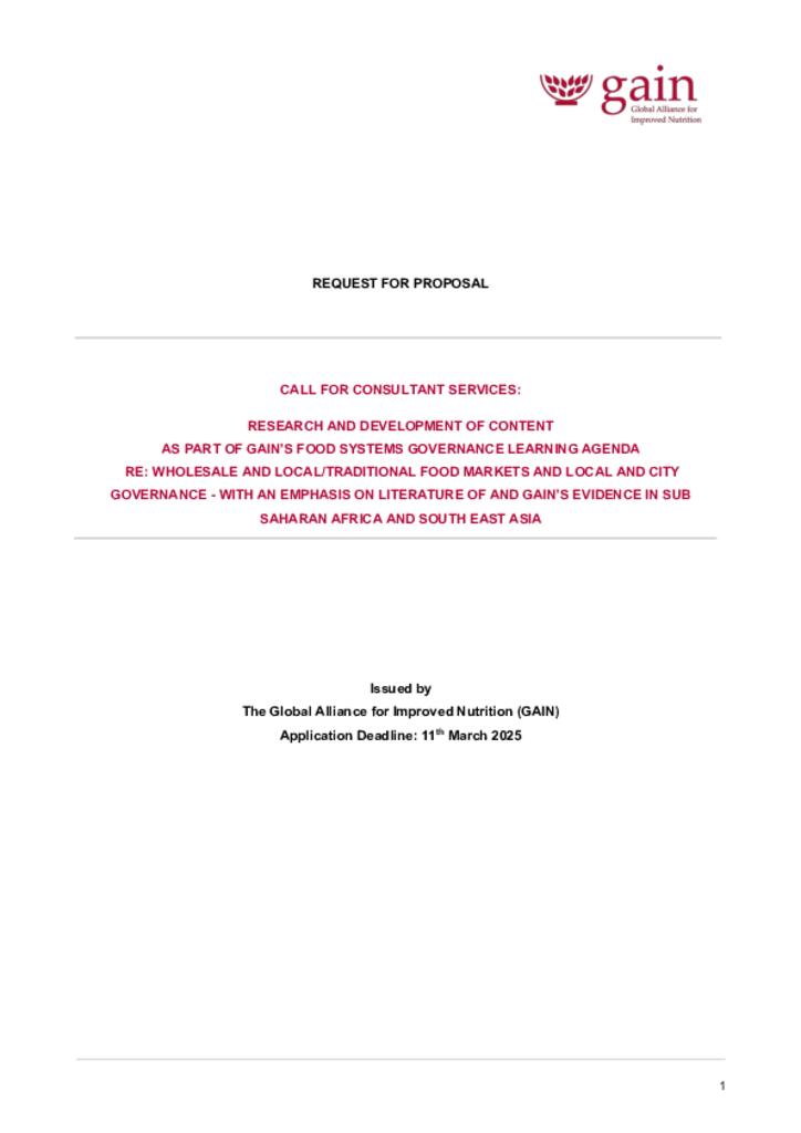  Call For Consultant Services: Research And Development Of Content As part of GAIN’s…