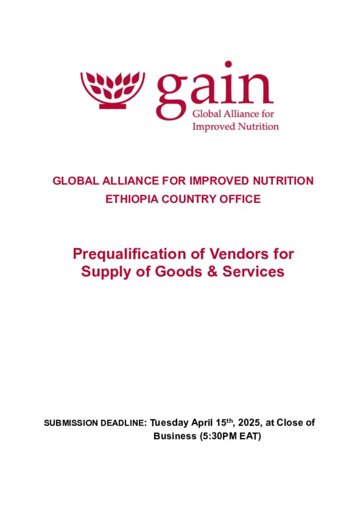 RFP For Prequalification of Vendors for Supply of Goods & Services