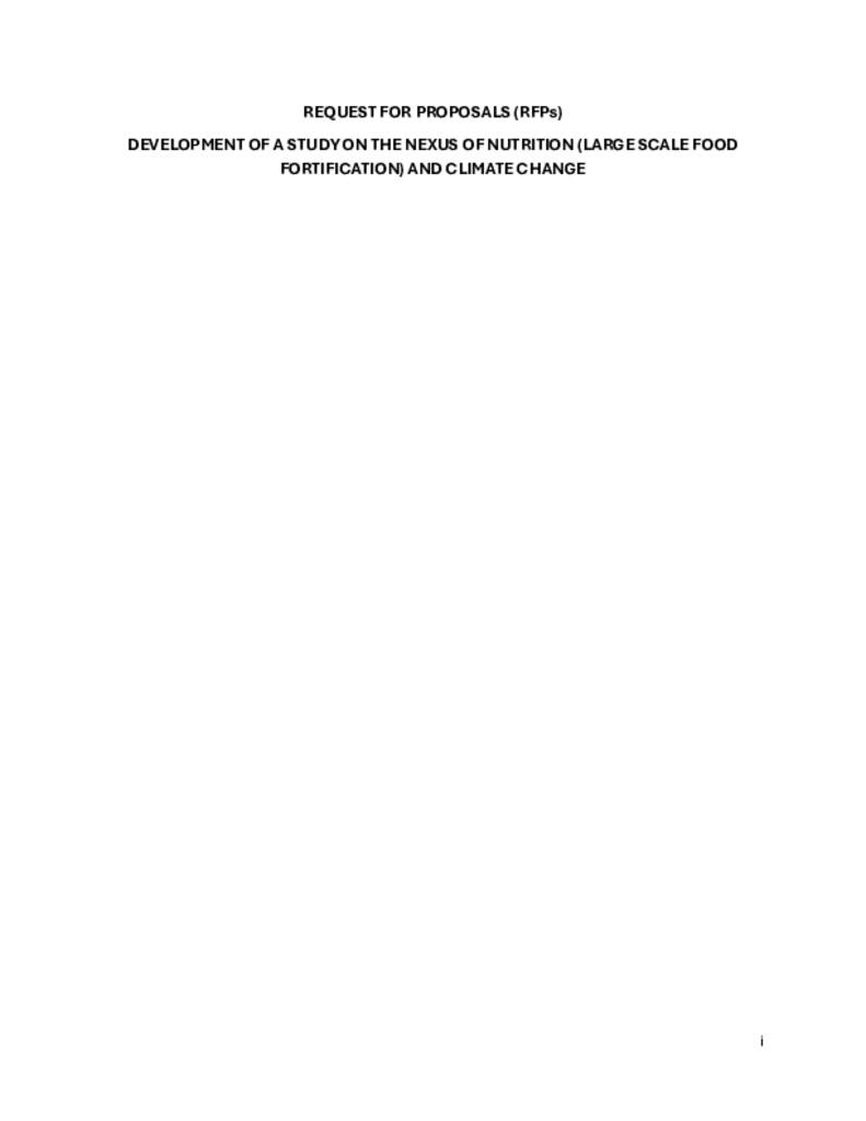 RFP For Development Of a Study On The Nexus Of Nutrition (Large Scale Food Fortification)…
