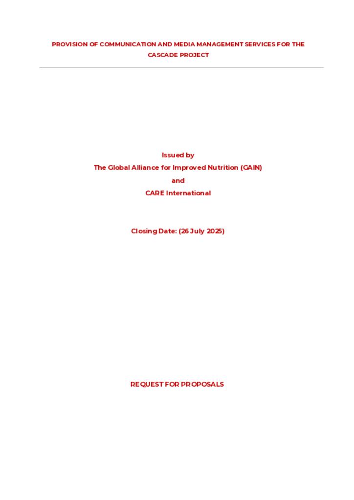 RFP For Provision Of Communication and Media Management Services for the CASCADE Project 