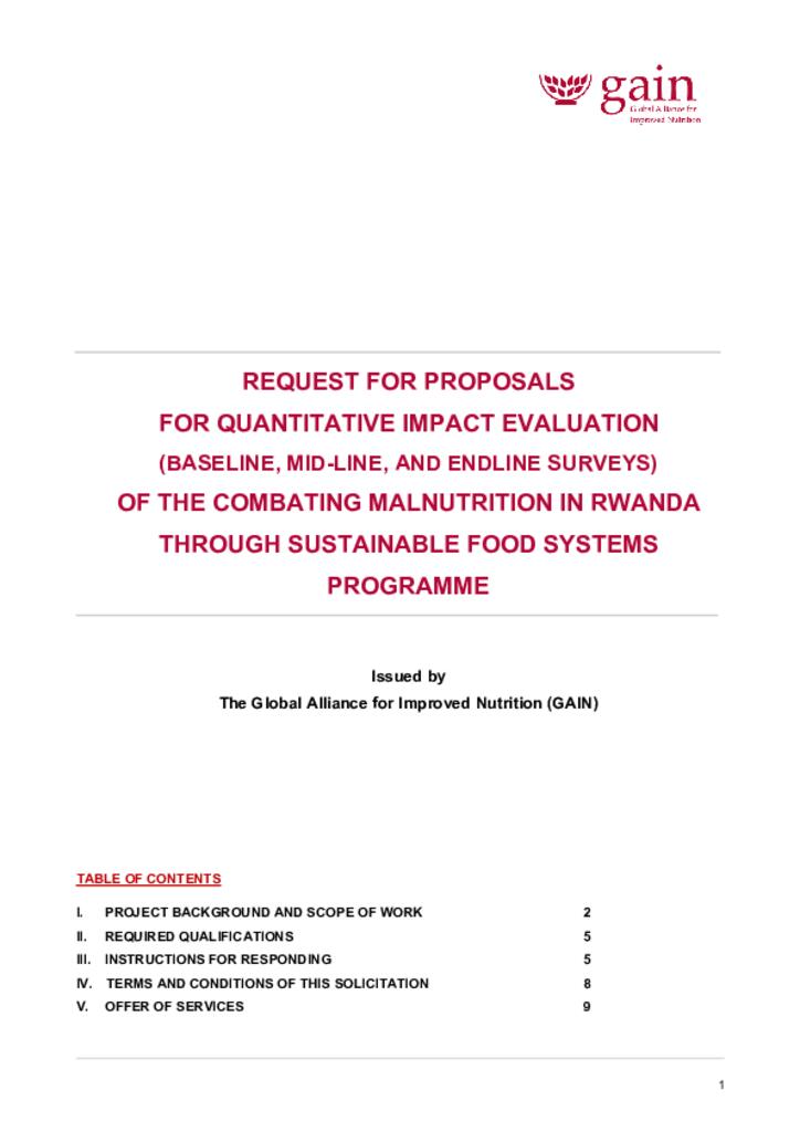 Request For Proposals For Quantitative Impact Evaluation