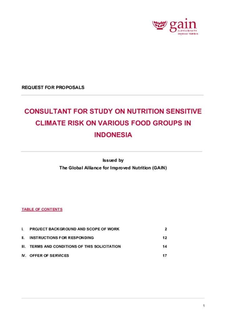  Consultant for Study on Nutrition Sensitive Climate Risk on Various Food Groups in…