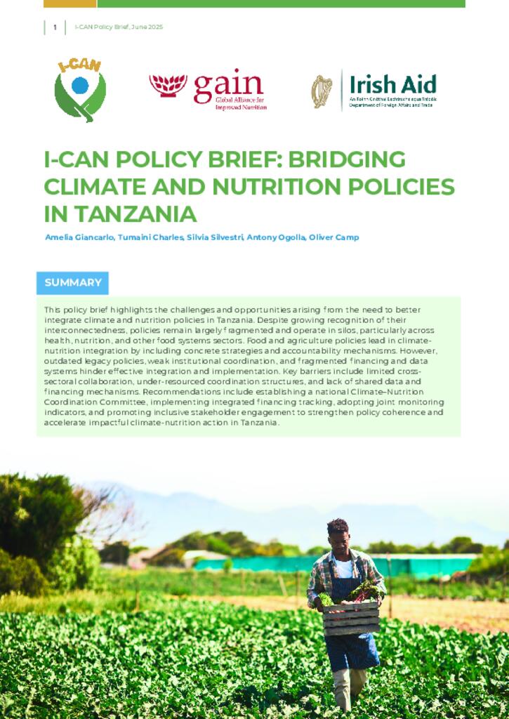 I-CAN POLICY BRIEF: BRIDGING CLIMATE AND NUTRITION POLICIES IN TANZANIA