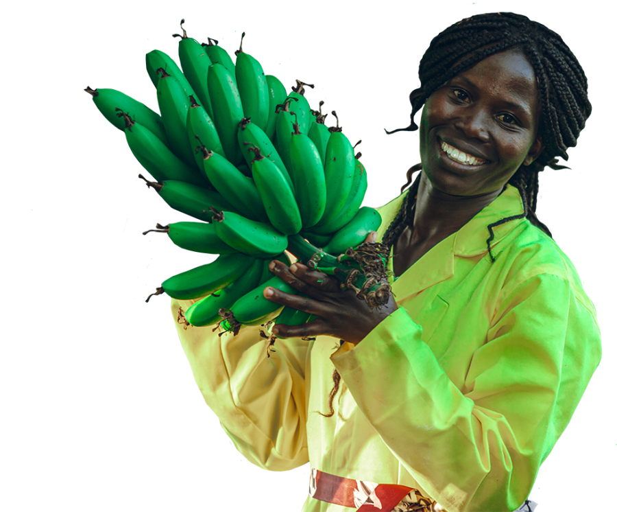 woman holding a bunch of bananas