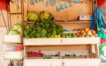 Fresh fruits and vegetables on exposition