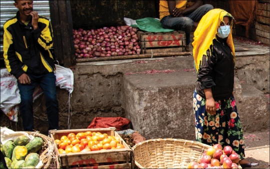 Buyers and sellers at Ethiopian traditional market