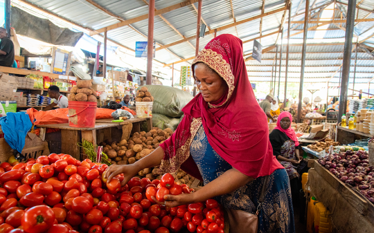 a-lady-picking-tomatoes-in-a-market-stall.