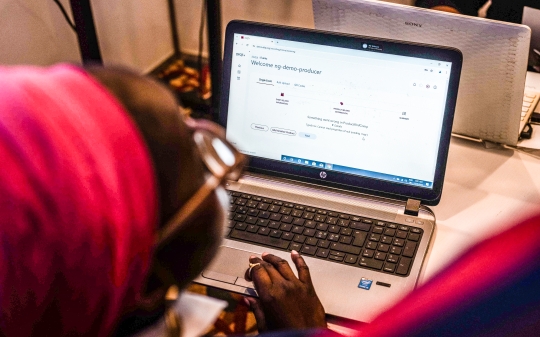 A lady from Nigeria reviewing data on the status of food fortification in the country.