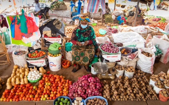 a lady selling in a market an assortment of product